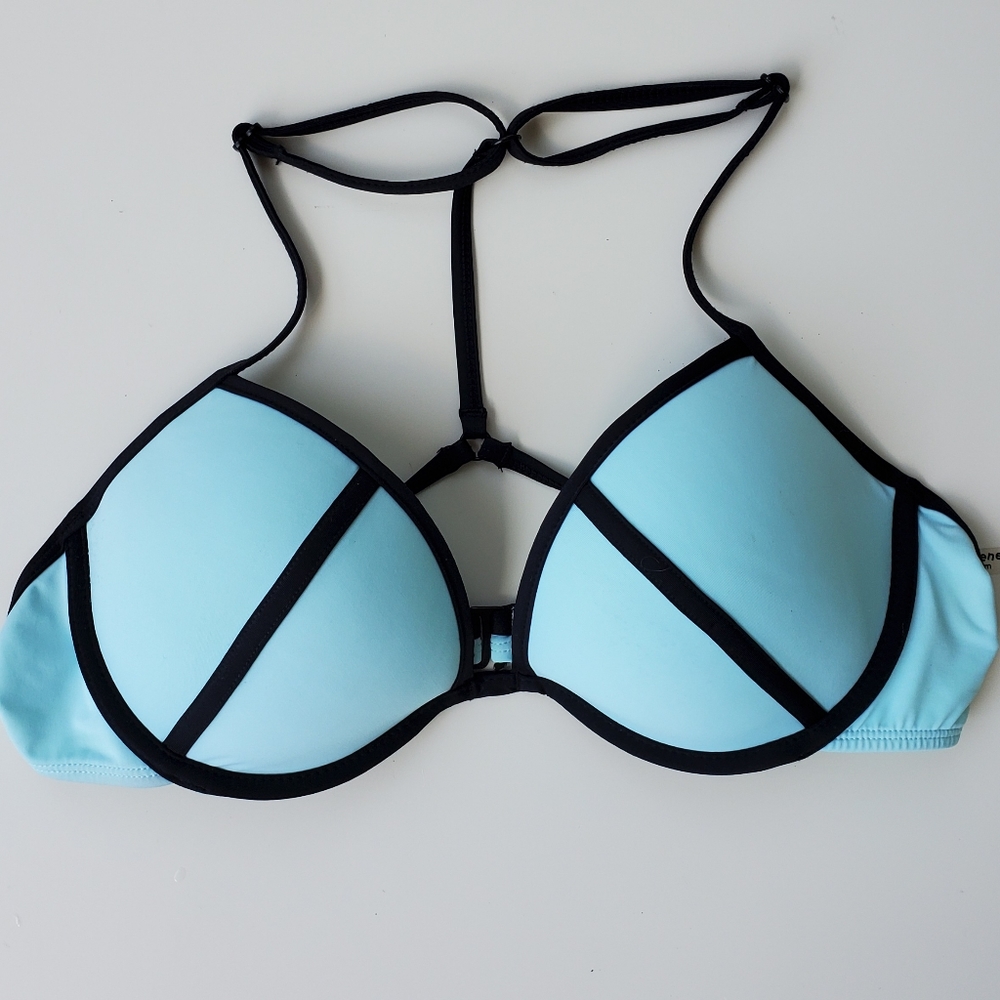 Push-up Bikini Top teal with black piping